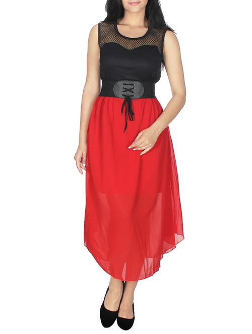 red poly georgette dress - 12442366 - Very Small Image - 1