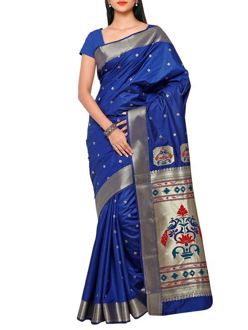 blue paithani art silk saree with blouse - 12442520 - Very Small Image - 1