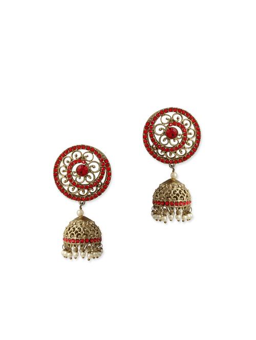 red metal jhumki earring - 12442796 - Very Small Image - 1