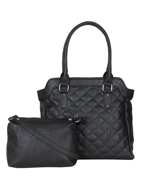 Black leatherette quilted handbag and pouch combo - 12449041 - Very Small Image - 1