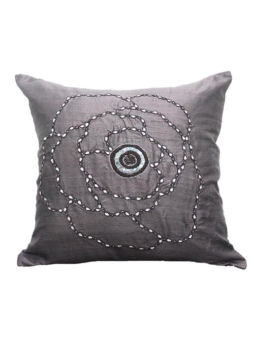 silk brown rose dabka cushion cover - 12451654 - Very Small Image - 1