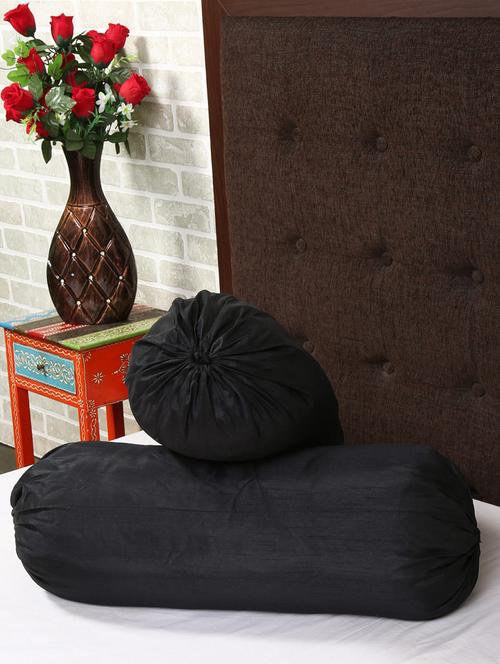 rajrang solid black colored 32x15 inch polydupion bolster pillow covers set of 2 - 12452907 - Very Small Image - 1