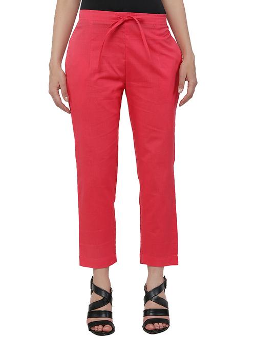pink khadi cotton cigarette pant - 12453213 - Very Small Image - 1