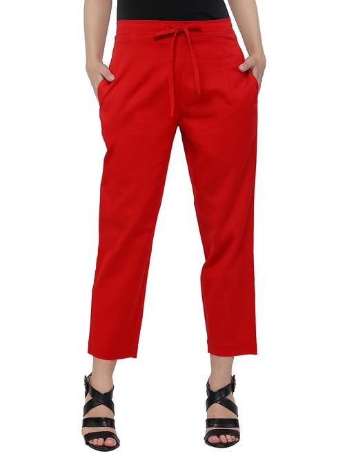 red khadi cotton cigarette pant - 12453214 - Very Small Image - 1