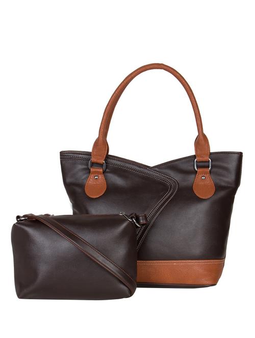 dark brown leatherette handbag and pouch combo - 12453468 - Very Small Image - 1