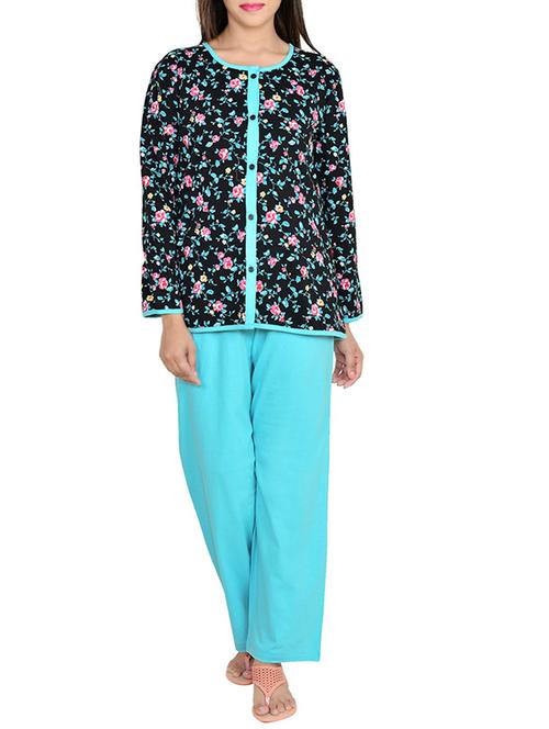 floral top with solid pajama set  - 12457283 - Very Small Image - 1