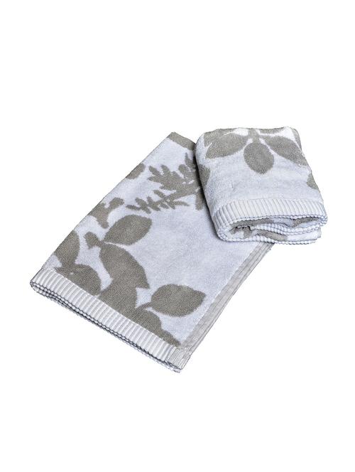 avira home 600 gsm luscious leaves 100% cotton hand towel-set of 2-grey & white - 12457498 - Very Small Image - 1