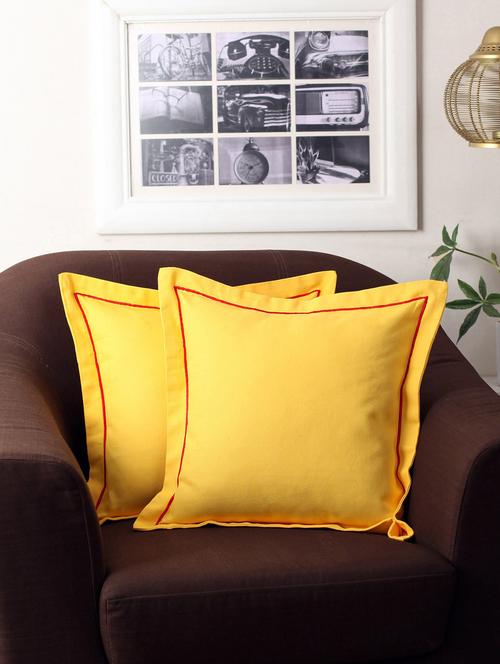 first row collections yellow cotton cushion cover set of 2 pecs- 16x16 inch - 12459054 - Very Small Image - 1