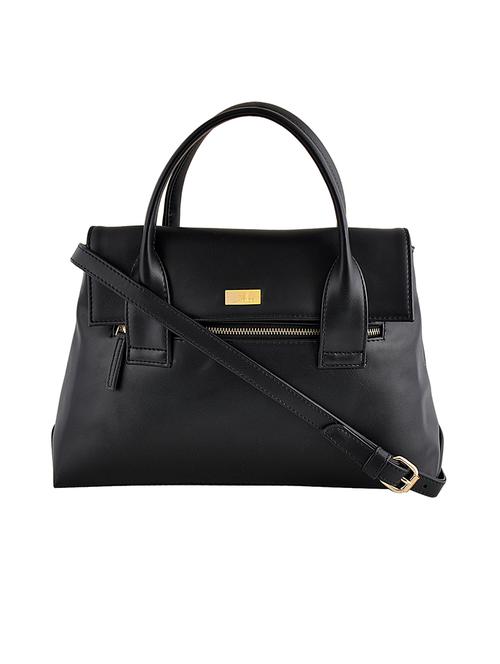 black synthetic leather handbag with sling - 12459742 - Very Small Image - 1