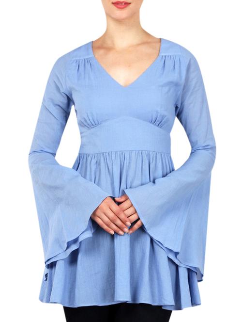 light blue v-neck cotton tunic - 12460303 - Very Small Image - 1