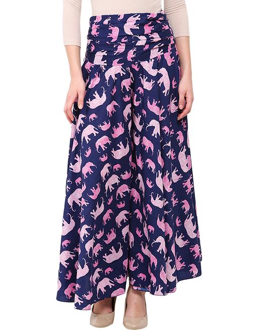 navy blue printed polyester palazzo - 12462070 - Very Small Image - 1