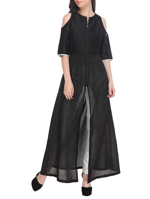 black chanderi high slit kurta - 12467011 - Very Small Image - 1