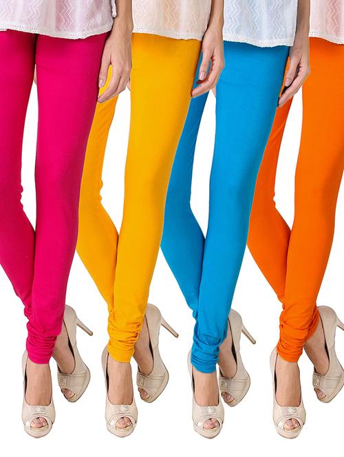 set of 4 multicolored cotton leggings - 12468221 - Very Small Image - 1