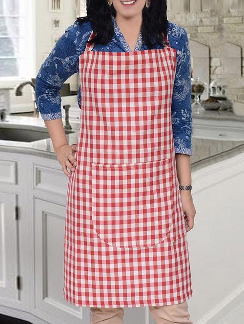 avira home checks chef apron, 100% cotton with adjustable neck strap,- red- set of 2 - 12470074 - Very Small Image - 1