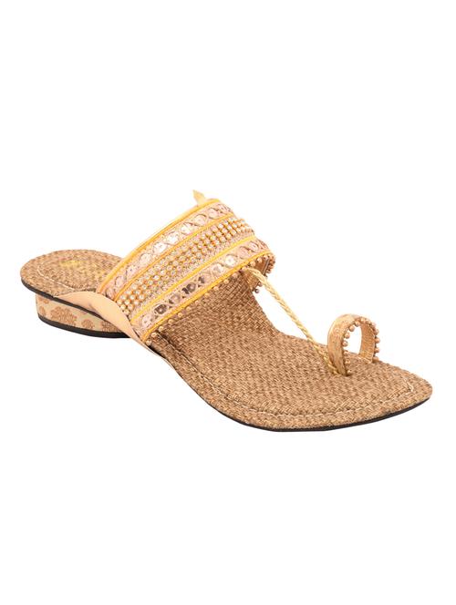 gold leatherette slip on sandals - 12471865 - Very Small Image - 1