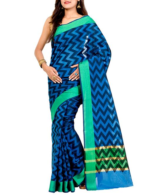 blue woven silk saree with blouse - 12474878 - Very Small Image - 1