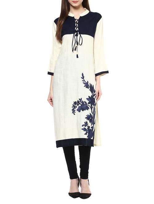 white rayon straight kurta - 12474943 - Very Small Image - 1
