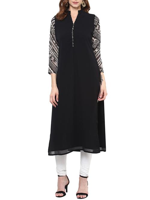 black georgette plain long kurta - 12475087 - Very Small Image - 1