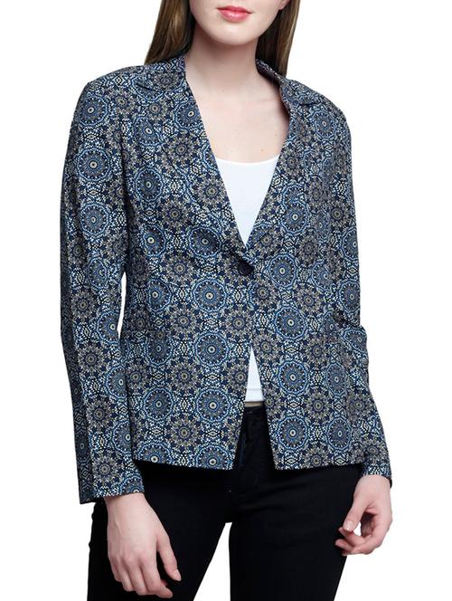 blue printed rayon casual blazer - 12475439 - Very Small Image - 1