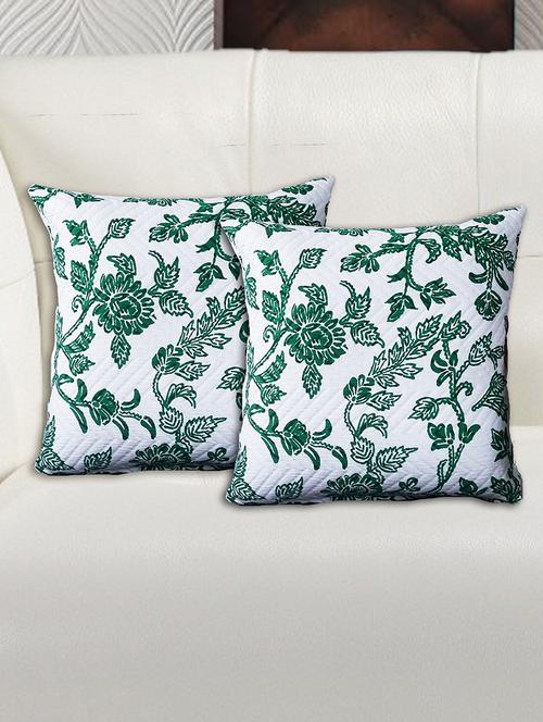 avira home 100% cotton matalesse printed cushion cover- set of 2-green & white - 12475562 - Very Small Image - 1