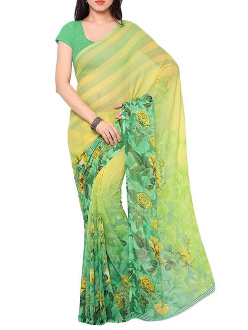 green georgette printed saree with blouse - 12475639 - Very Small Image - 1