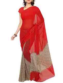 red georgette printed saree with blouse - 12475698 - Very Small Image - 1