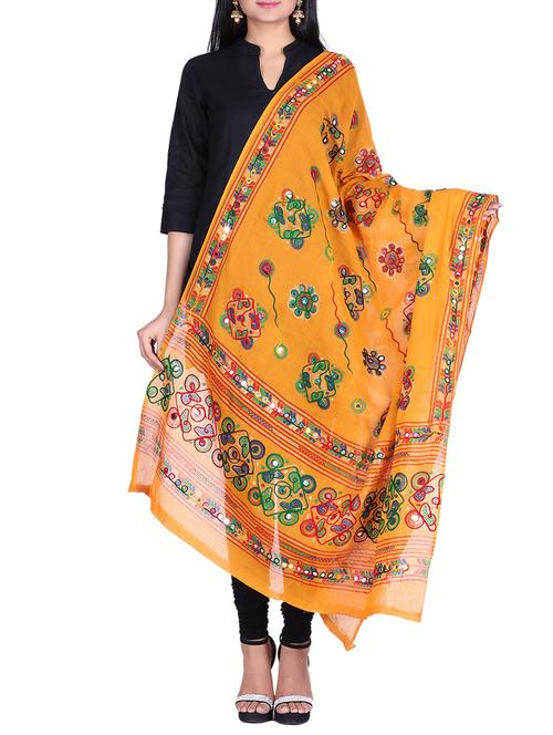 mustard embroidered dupatta - 12476065 - Very Small Image - 1