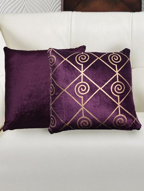 avira home velvet printed & plain cushion cover set - 2 pcs-purple - 12476918 - Very Small Image - 1