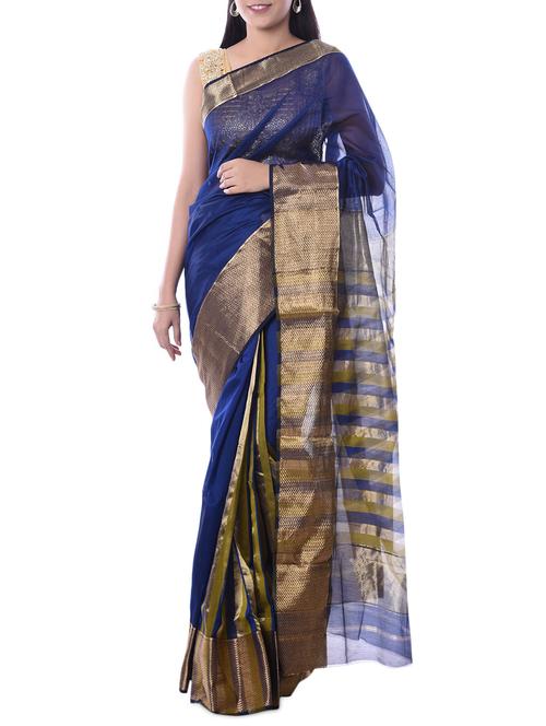 blue maheshwari silk woven saree with blouse - 12477732 - Very Small Image - 1