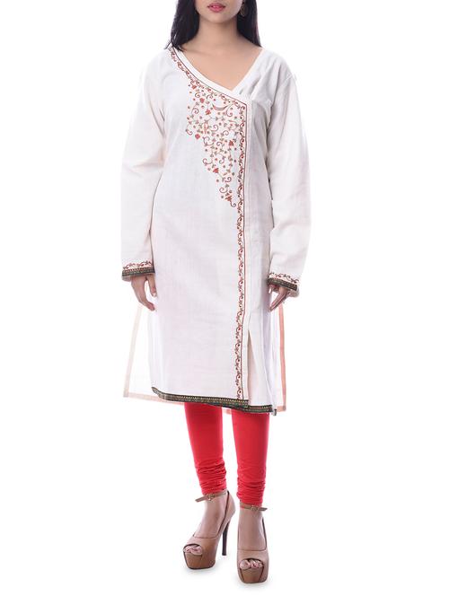 white khadi straight kurta - 12477769 - Very Small Image - 1