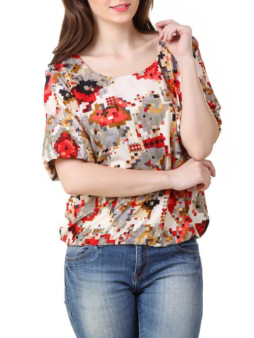 Beige Printed Crepe Top - 12477956 - Very Small Image - 1