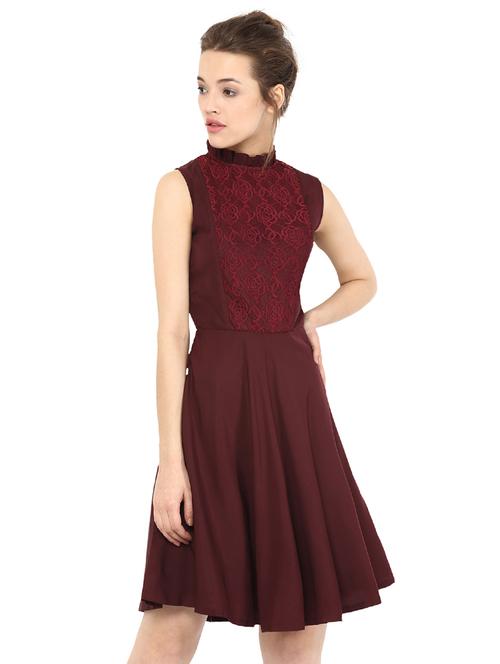 dark red crepe fit & flare dress - 12478203 - Very Small Image - 1