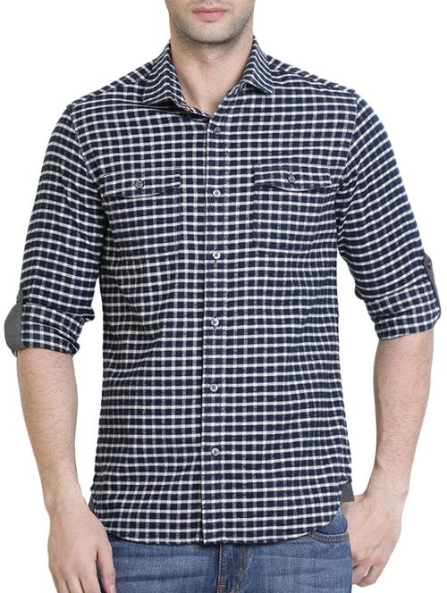 navy blue cotton casual shirt - 12479147 - Very Small Image - 1