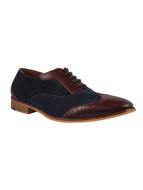 genuine leather burgundy and navy blue brogues - 12479414 - Very Small Image - 1