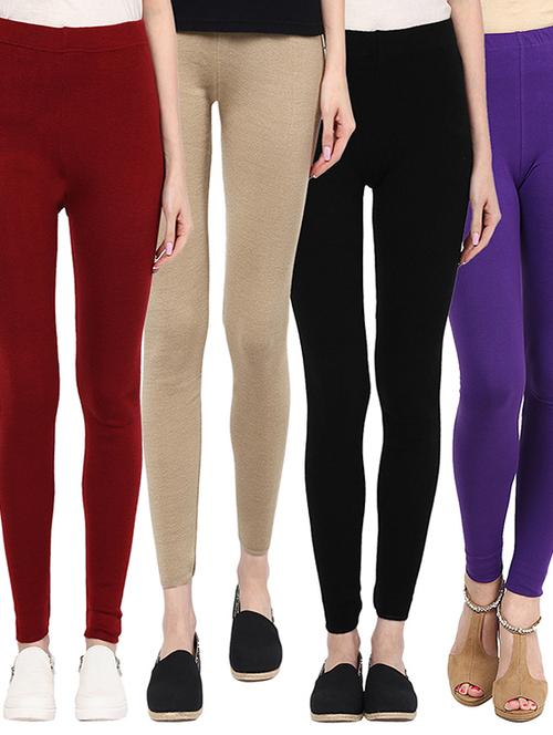 set of 4 multi colored cotton leggings - 12480339 - Very Small Image - 1