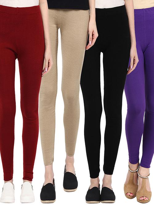 set of 4 multi colored cotton leggings - 12480340 - Very Small Image - 1