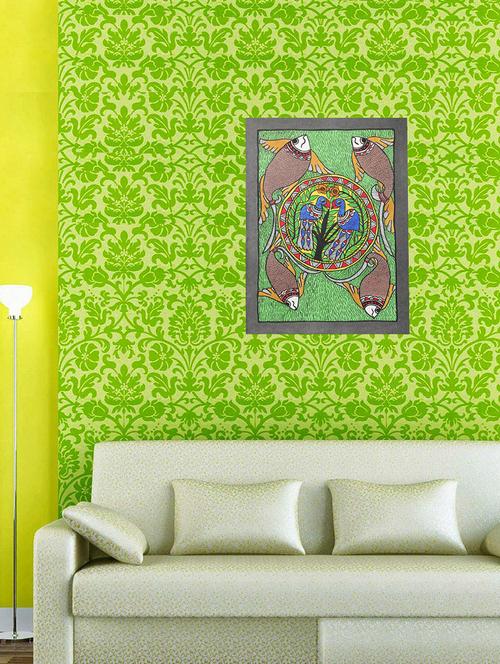 imithila painting depicting flying fishes and peacocks on tree of life (38x29 cms) - 12481418 - Very Small Image - 1