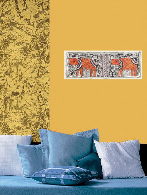 imithila cows depicted in mithila folk art (37x14 cms) - 12481485 - Very Small Image - 1