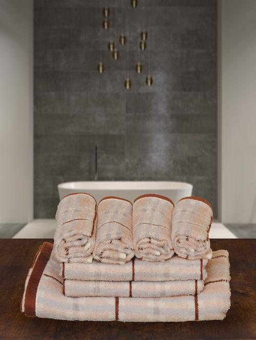 avira home 400 gsm plaid 7 pc towel set (1 bath towel+2 hand towels+4 face towels) - 12485071 - Very Small Image - 1