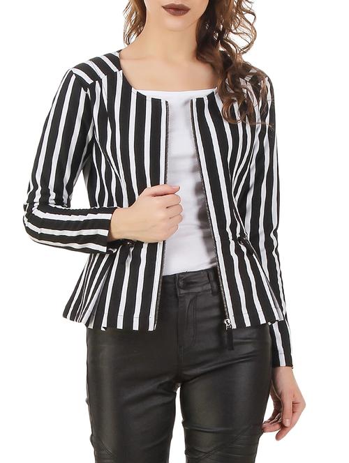 striped peplum zipper jacket - 12485570 - Very Small Image - 1