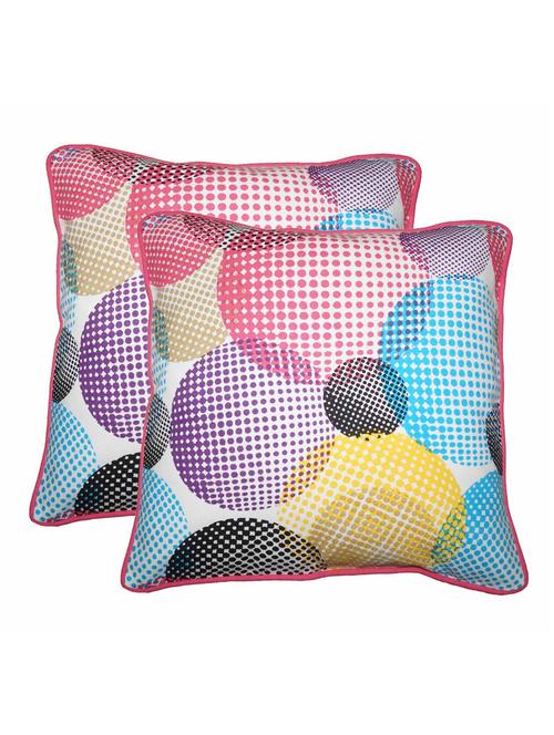 lushomes circles printed cotton cushion covers with co-ordinating cord piping (size 12" x 12") pack of 2 - 12486063 - Very Small Image - 1