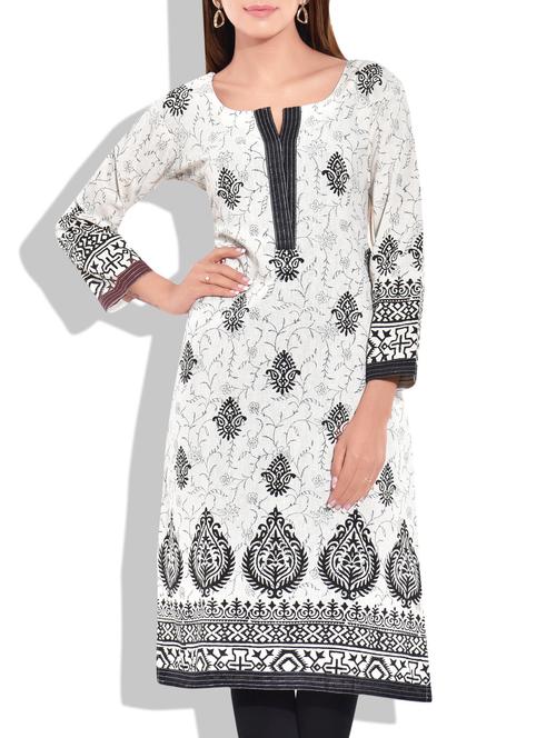 white- black colored khadi printed kurta - 1248622 - Very Small Image - 1
