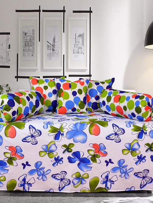 Salona Bichona 100 % Cotton White Printed Diwan Set - 12492592 - Very Small Image - 1