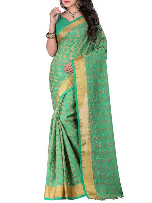green art silk banarasi saree with blouse - 12494228 - Very Small Image - 1
