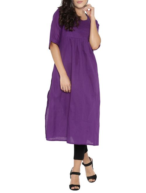 purple cotton long kurta - 12496412 - Very Small Image - 1