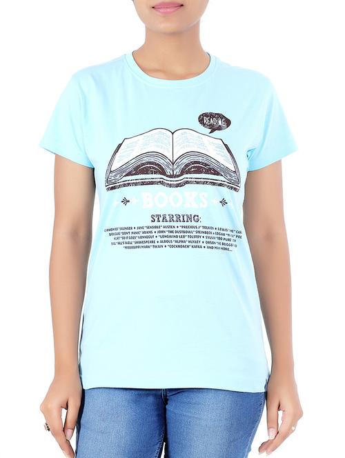 light blue printed cotton regular tee - 12498049 - Very Small Image - 1