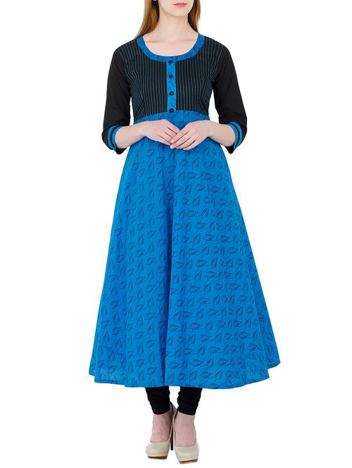 blue cotton flared kurta - 12502095 - Very Small Image - 1