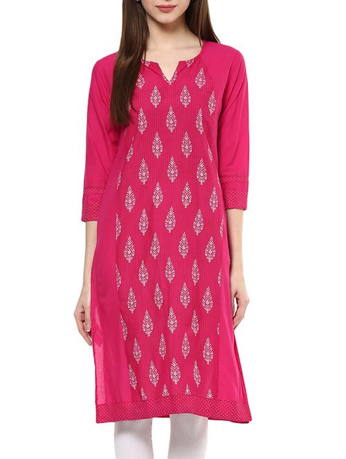 pink cotton straight kurta - 12502502 - Very Small Image - 1