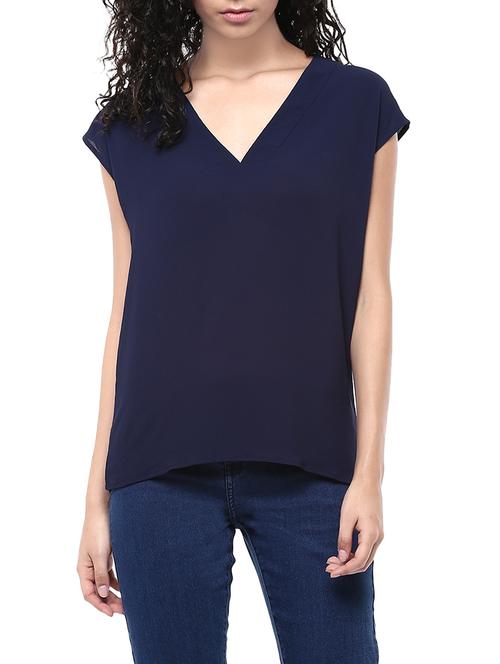 dark blue crepe regular top - 12503139 - Very Small Image - 1