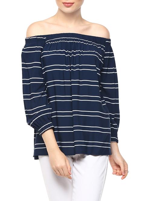 dark blue rayon off shoulder top - 12503168 - Very Small Image - 1